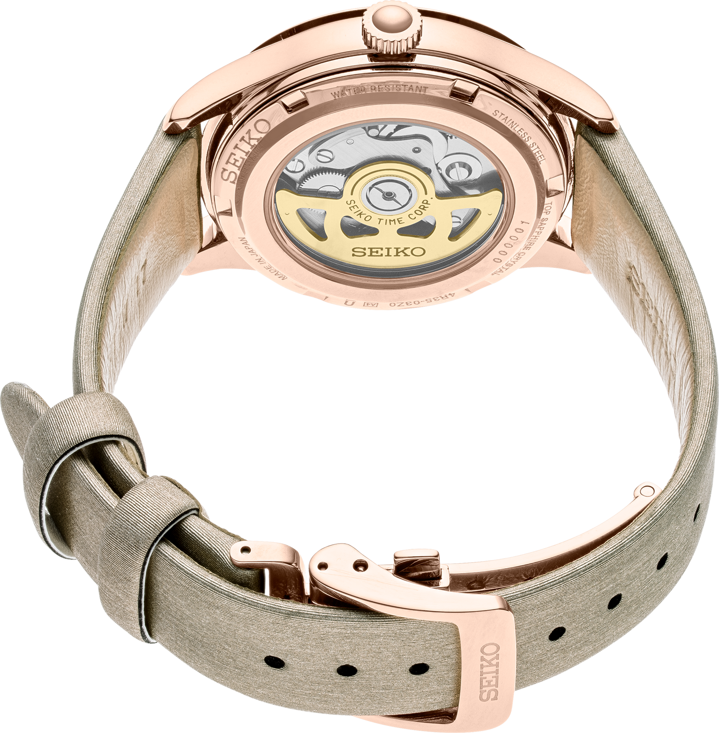 Seiko Presage Rose Gold-tone Leather Strap Women`s Watch SRPF50