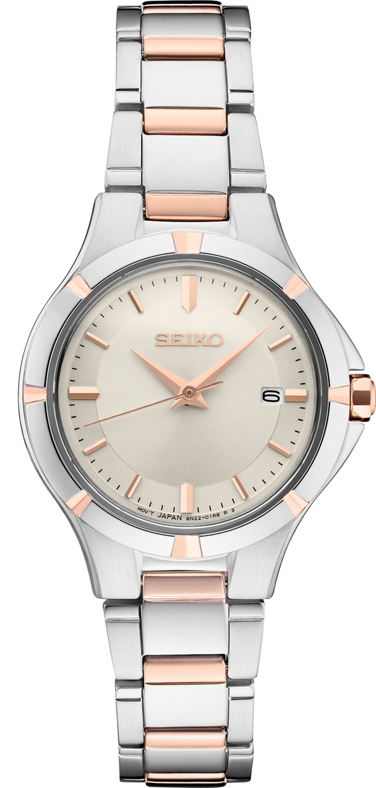 SEIKO Women's Two-Tone Stainless Steel White Dial Watch SUR416