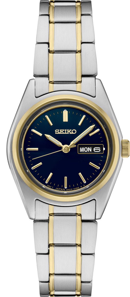 Seiko Essentials Womens Two Tone Stainless Steel Bracelet Watch SUR436
