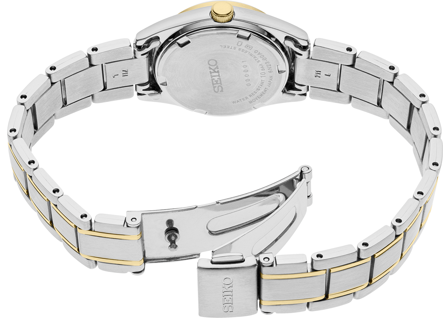Seiko Essentials Womens Two Tone Stainless Steel Bracelet Watch SUR436