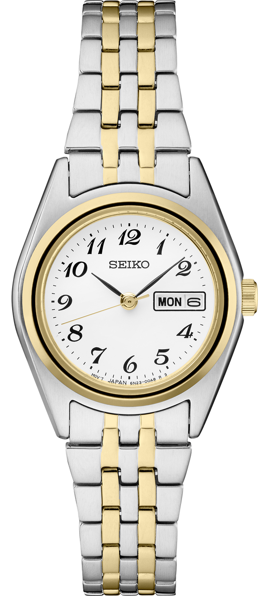 Seiko Essentials Womens Two Tone Stainless Steel Bracelet Watch SUR438