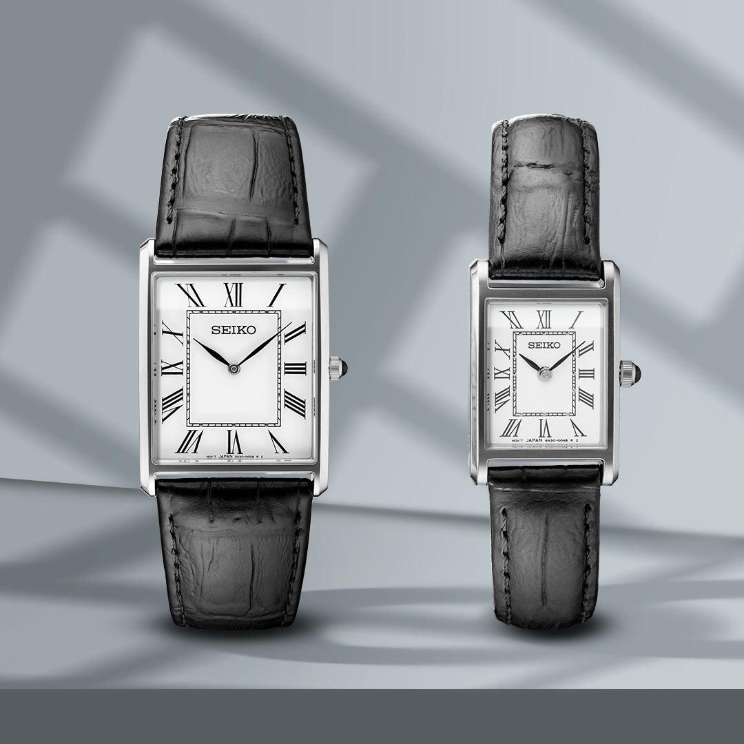 Seiko Essentials Quartz White Dial Stainless Steel Case Black Leather Band Women's Watch SWR053