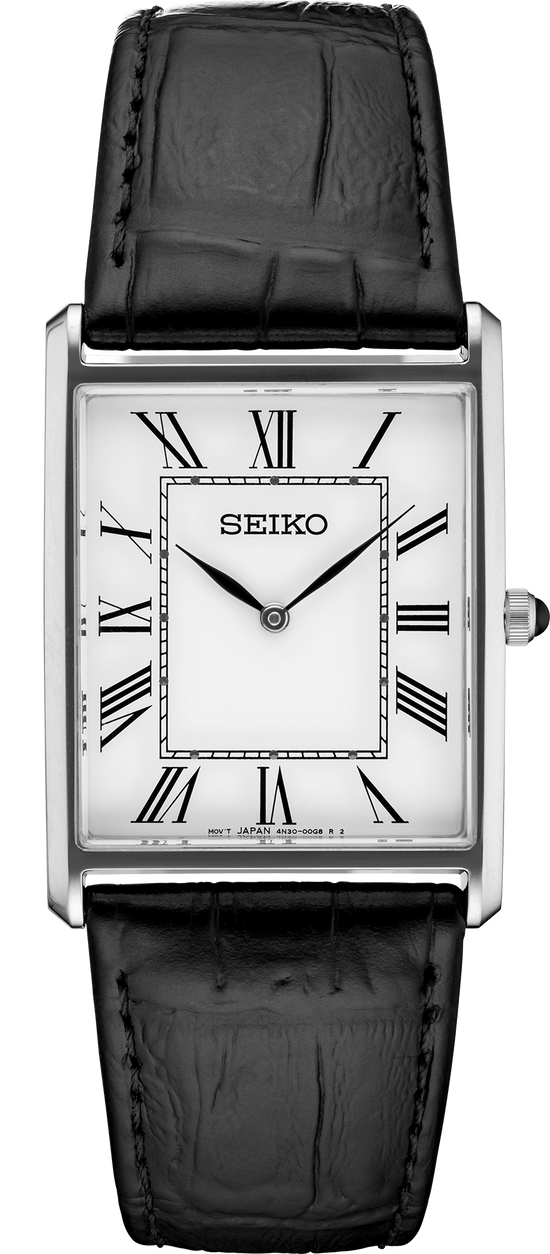 Seiko Essentials Quartz White Dial Stainless Steel Case Leather Band Unisex Watch SWR049