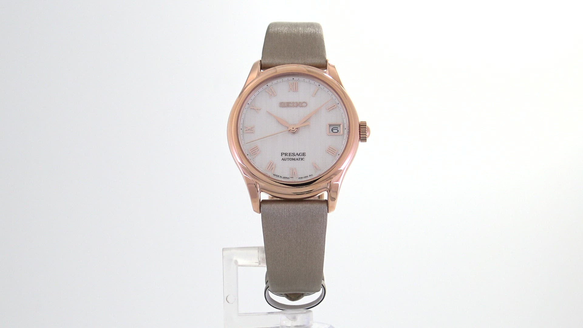 Seiko Presage Rose Gold-tone Leather Strap Women`s Watch SRPF50