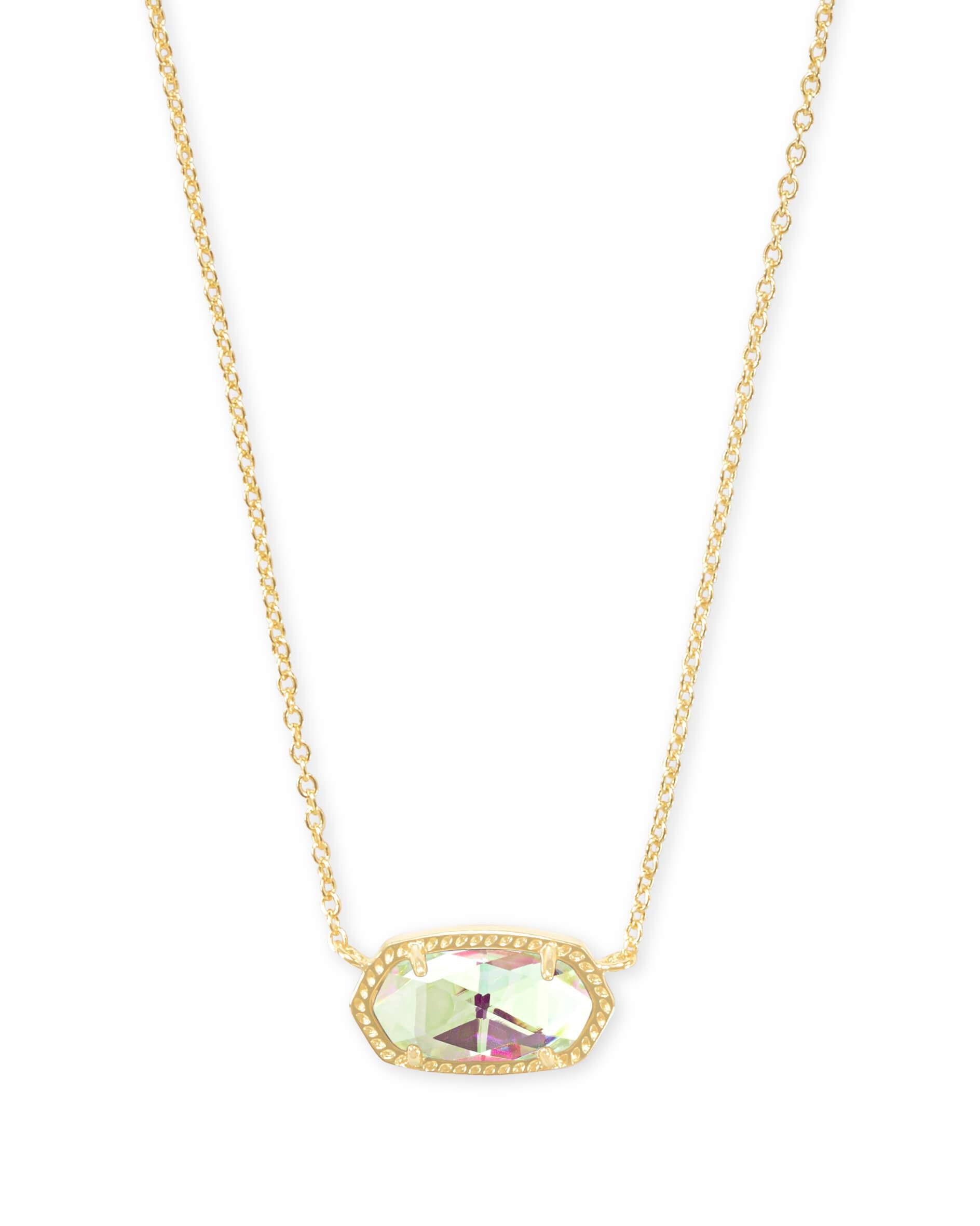Kendra Scott, Elisa Necklace, 842177167533 N5067GLD, 0.63'L x 0.38'W stationary pendant, 15' chain with 2' extender, GOLD DICHROIC GLASS