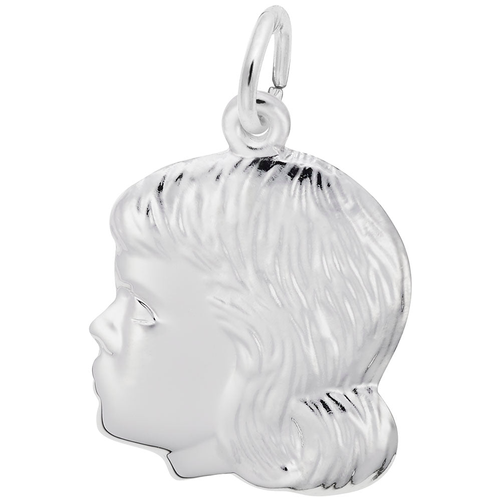 Young Girls Head Charm - Elegant Silhouette Disc Jewelry Piece 0512