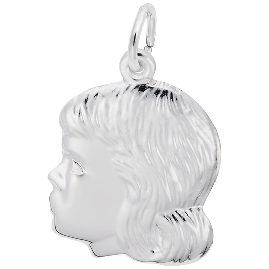 Young Girls Head Charm - Elegant Silhouette Disc Jewelry Piece 0512