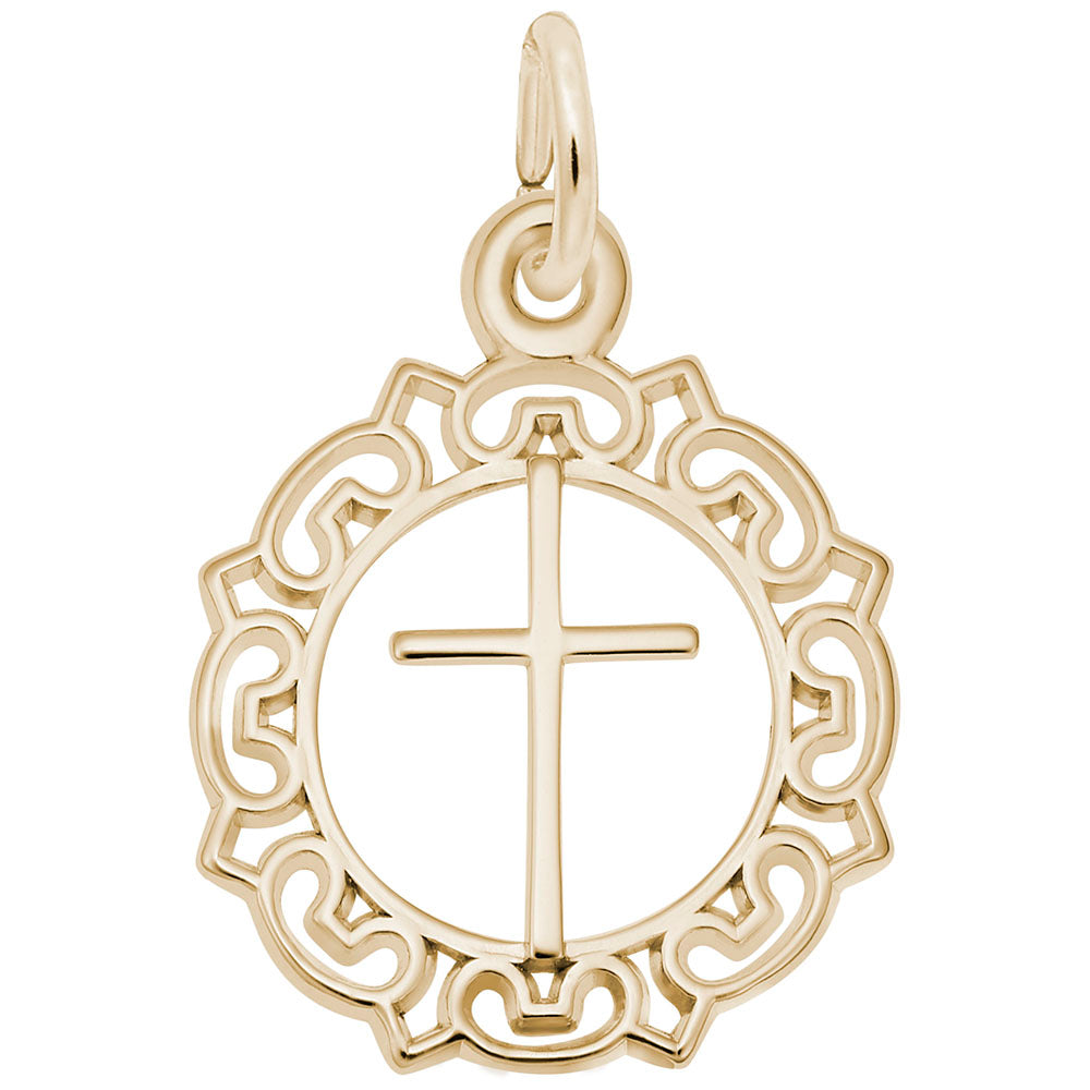 Ornate Border Cross Charm for Special Occasions & Religious Gifts 0756