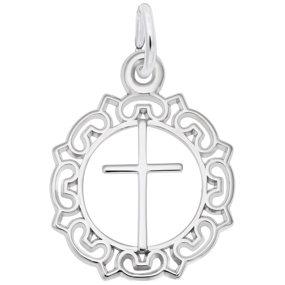 Ornate Border Cross Charm for Special Occasions & Religious Gifts 0756