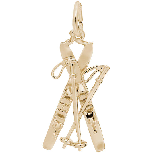 Downhill Skis with Poles Charm for Switzerland Travel Lovers 0776