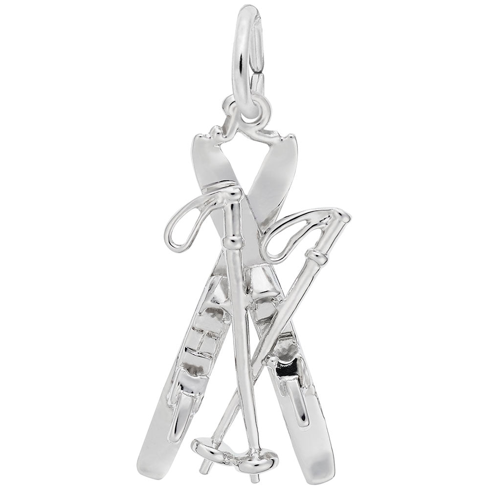 Downhill Skis with Poles Charm for Switzerland Travel Lovers 0776