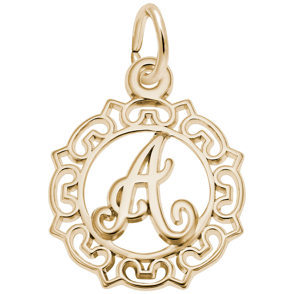 Ornate Script Initial A Charm - Elegant Personalized Jewelry 0817-001