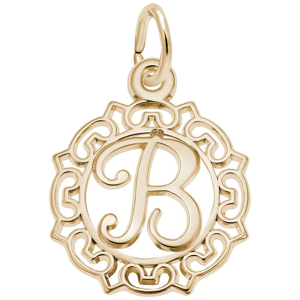 Ornate Script Initial 'B' Charm - Elegant Personalized Jewelry 0817-002