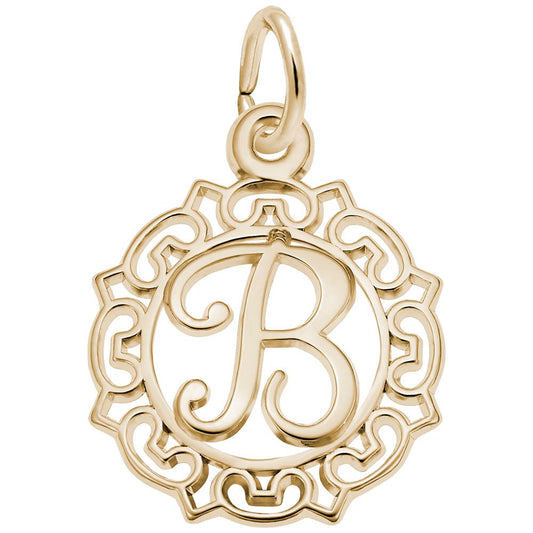 Ornate Script Initial 'B' Charm - Elegant Personalized Jewelry 0817-002