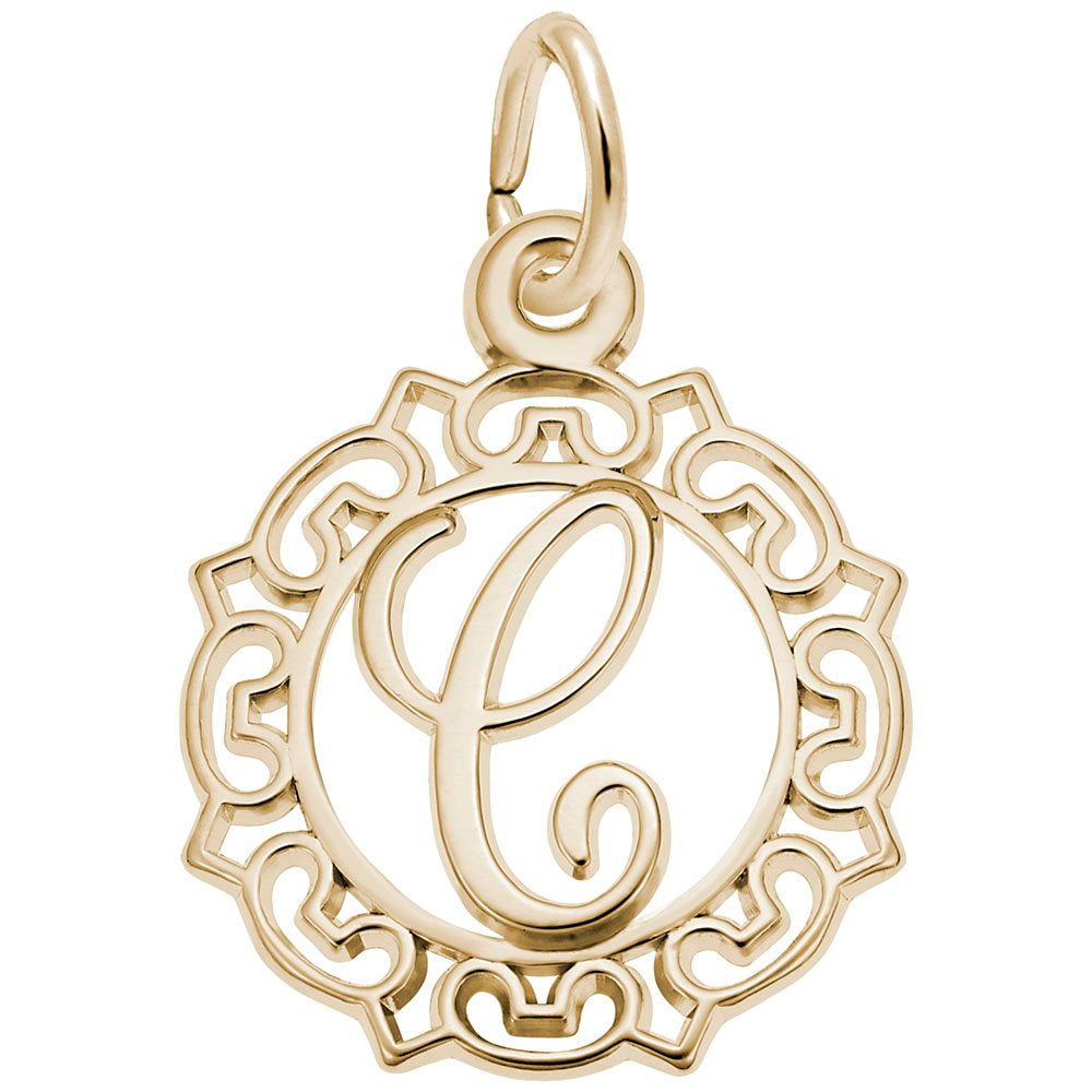 Ornate Script Initial 'C' Charm - Elegant Personalized Jewelry 0817-003
