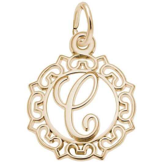 Ornate Script Initial 'C' Charm - Elegant Personalized Jewelry 0817-003
