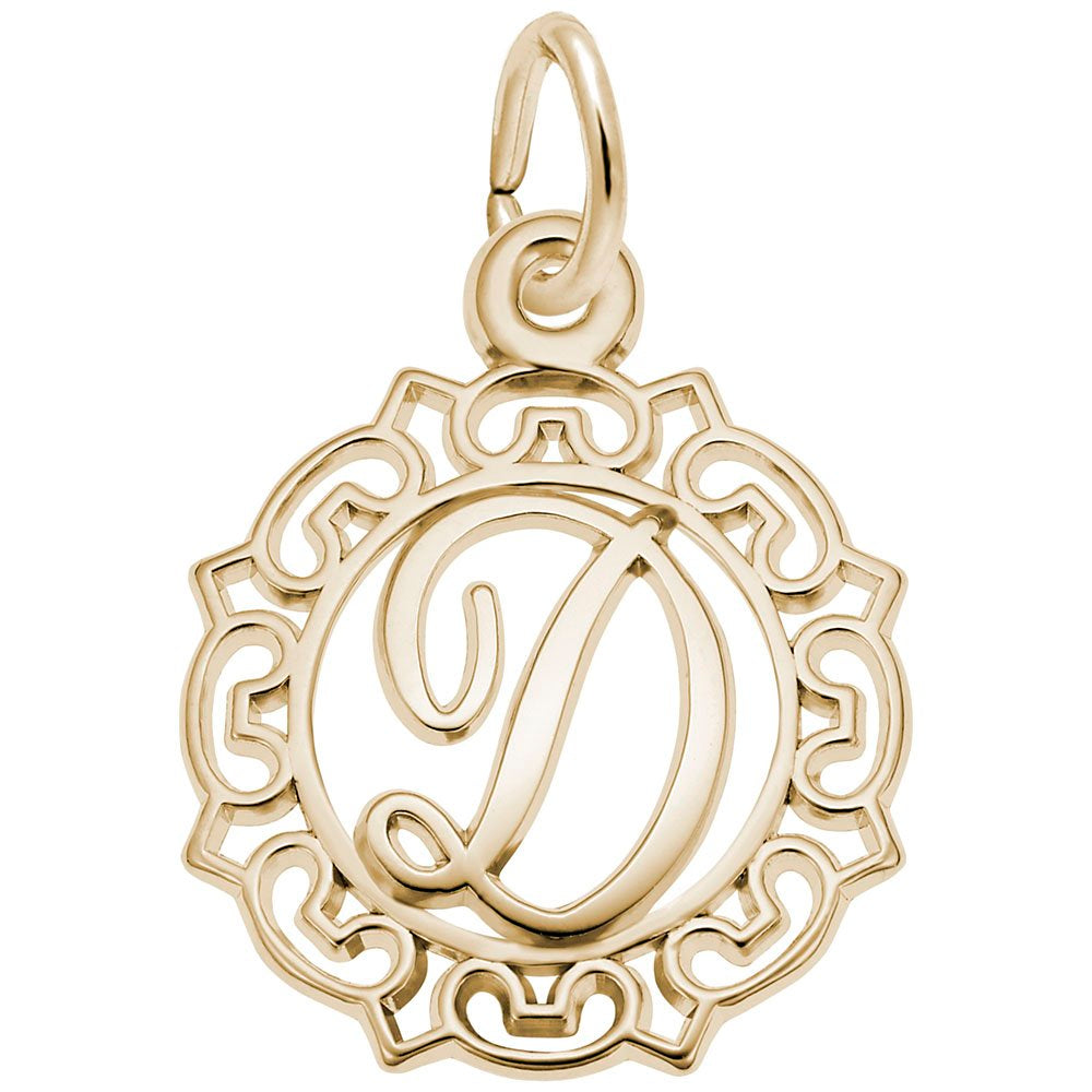 Ornate Script Initial D Charm - Elegant Personalized Jewelry 0817-004