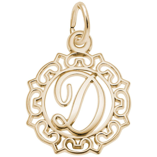 Ornate Script Initial D Charm - Elegant Personalized Jewelry 0817-004