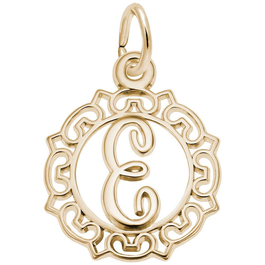 Ornate Script Initial E Charm - Elegant Personalized Jewelry 0817-005