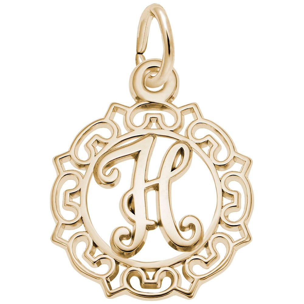 Ornate Script Initial 'H' Charm - Elegant Personalized Jewelry 0817-008