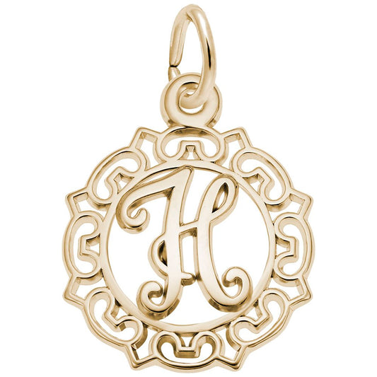 Ornate Script Initial 'H' Charm - Elegant Personalized Jewelry 0817-008