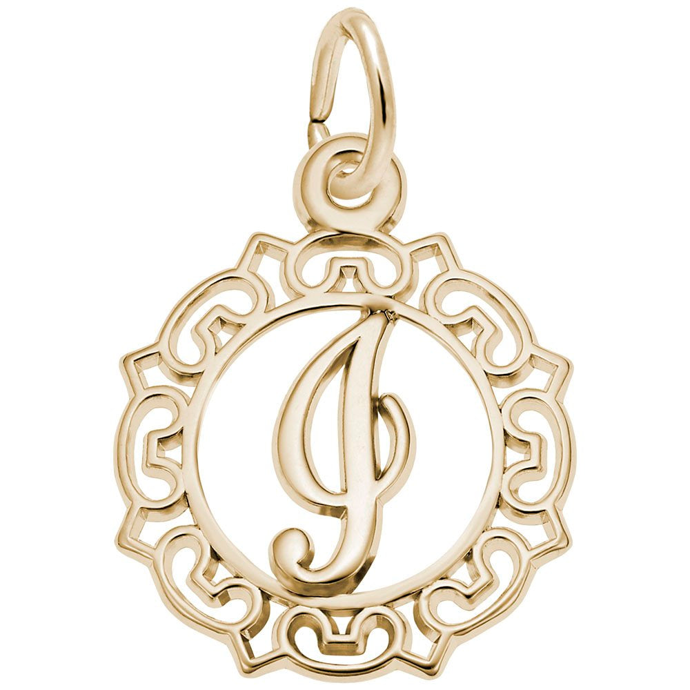 Ornate Script Initial 'I' Charm - Elegant Personalized Jewelry 0817-009