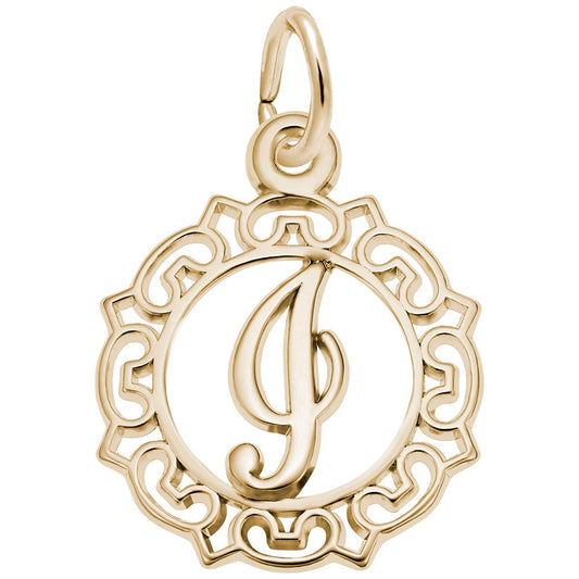 Ornate Script Initial 'I' Charm - Elegant Personalized Jewelry 0817-009