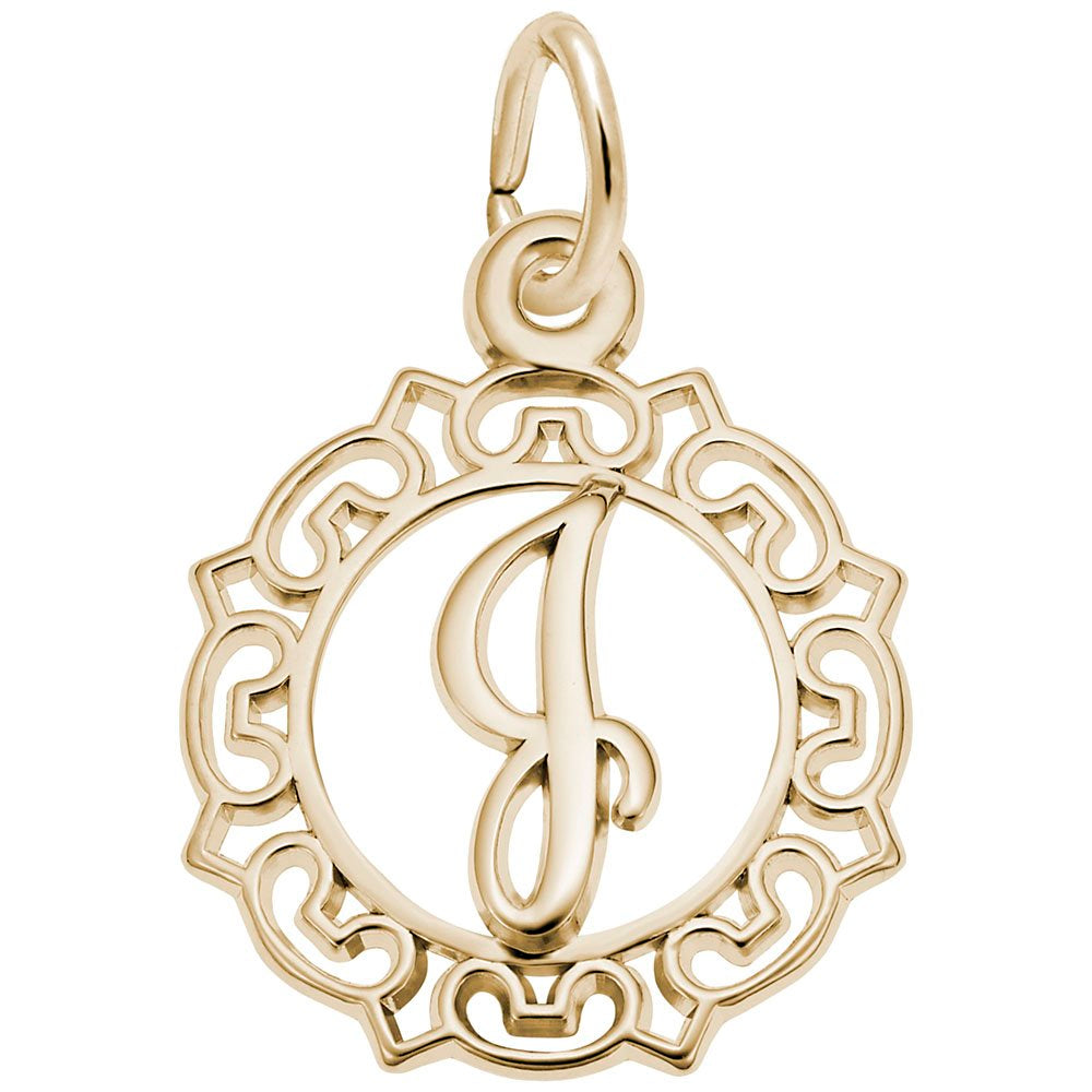 Ornate Script Initial 'J' Charm - Elegant Personalized Jewelry 0817-010