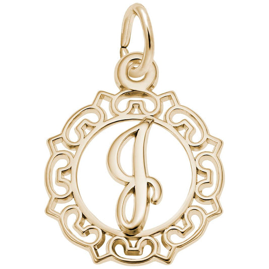 Ornate Script Initial 'J' Charm - Elegant Personalized Jewelry 0817-010