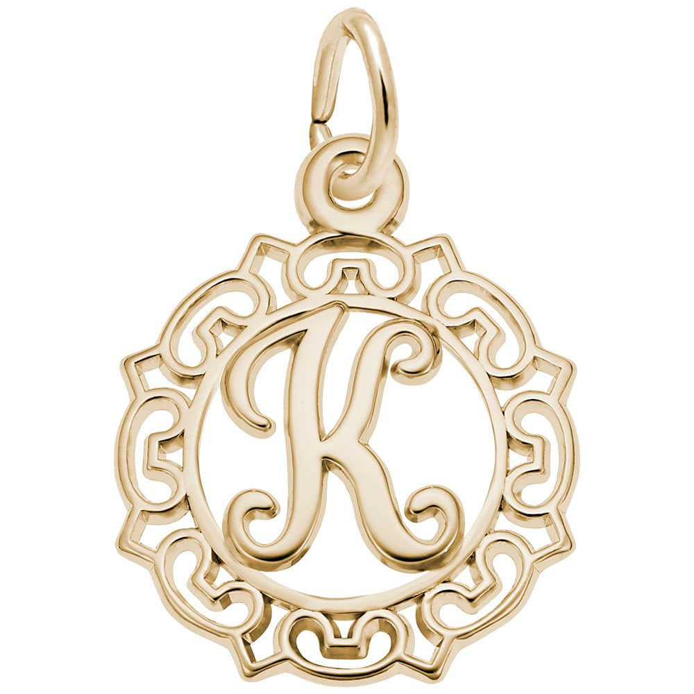 Ornate Script Initial K Charm - Elegant Personalized Jewelry 0817-011
