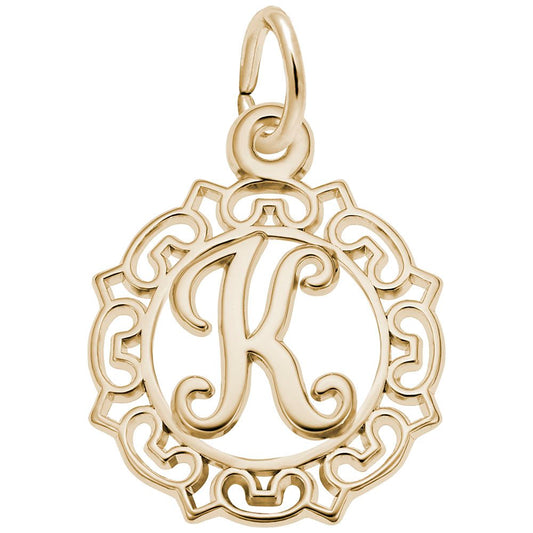 Ornate Script Initial K Charm - Elegant Personalized Jewelry 0817-011