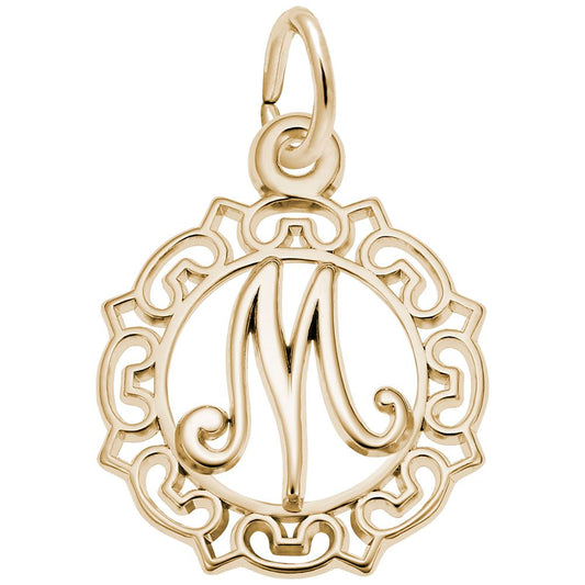 Ornate Script Initial 'M' Charm - Elegant Personalized Jewelry 0817-013