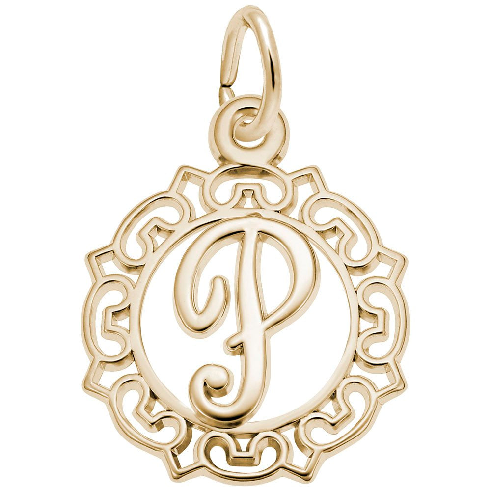 Ornate Script Initial 'P' Charm - Elegant Personalized Jewelry 0817-016