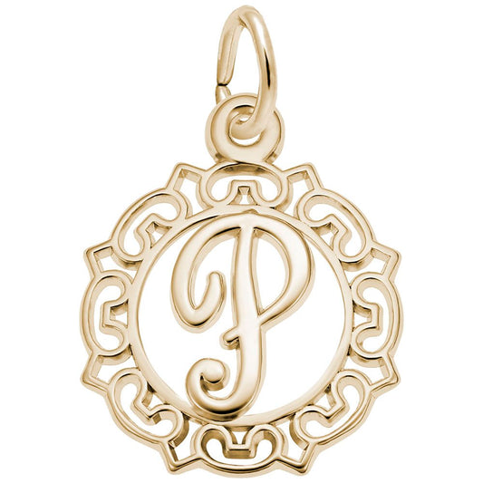 Ornate Script Initial 'P' Charm - Elegant Personalized Jewelry 0817-016