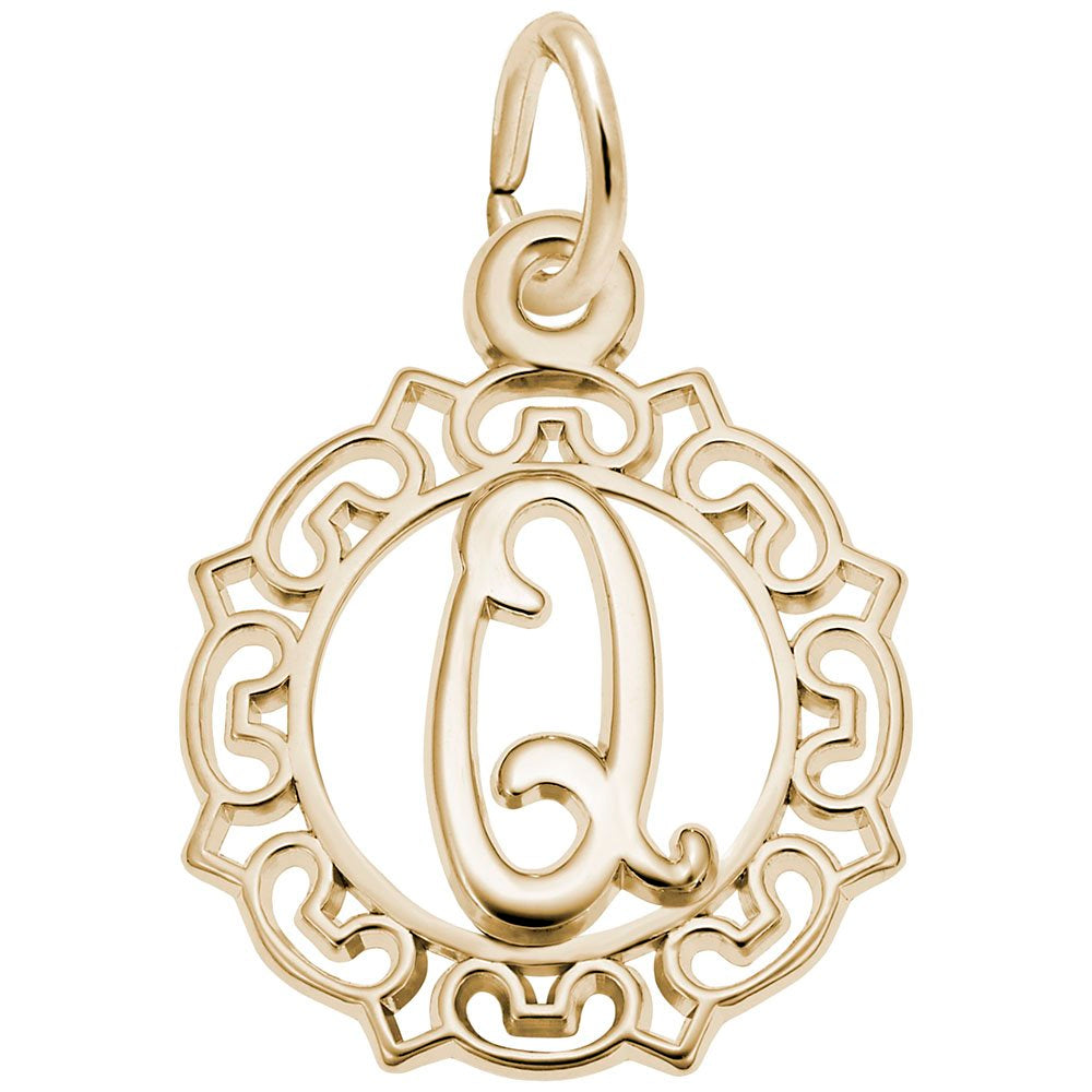 Ornate Script Initial Q Charm - Elegant Personalized Jewelry 0817-017