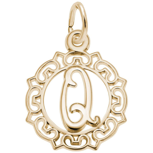 Ornate Script Initial Q Charm - Elegant Personalized Jewelry 0817-017