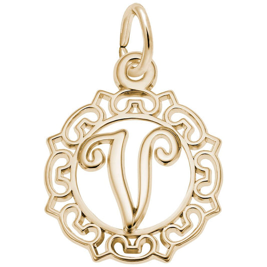 Ornate Script Initial V Charm - Elegant Personalized Jewelry 0817-022