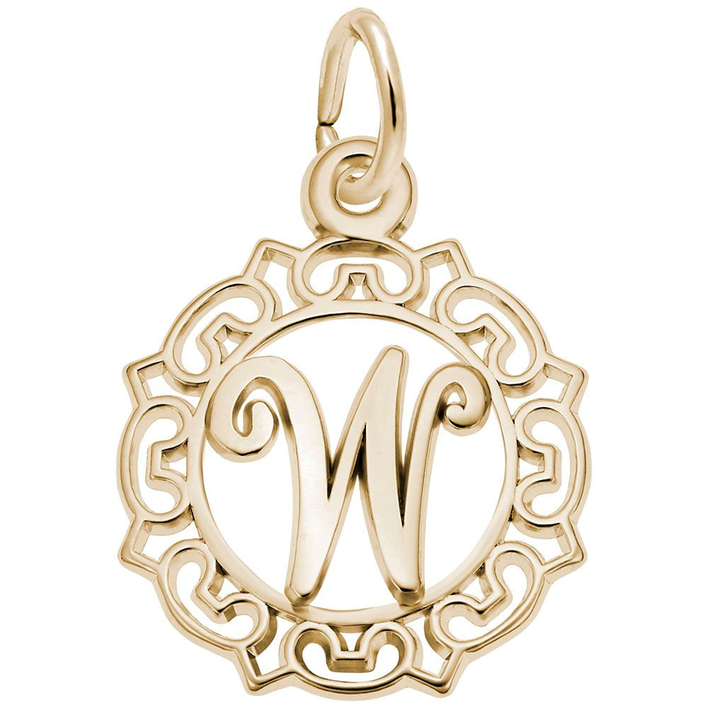 Ornate Script Initial W Charm - Elegant Personalized Jewelry 0817-023