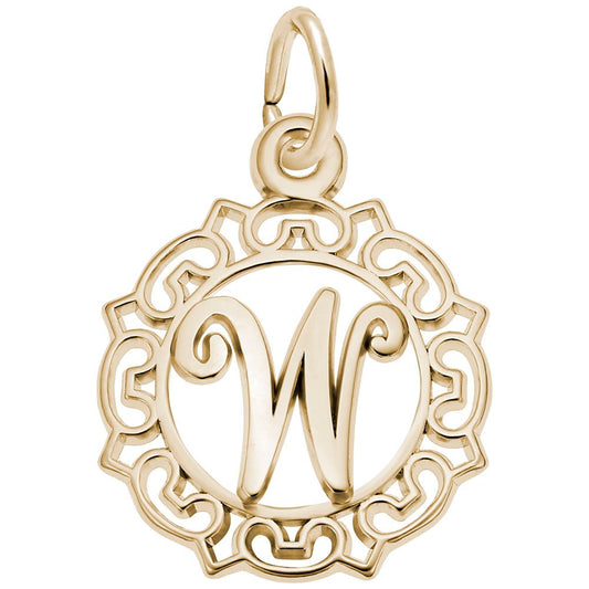 Ornate Script Initial W Charm - Elegant Personalized Jewelry 0817-023