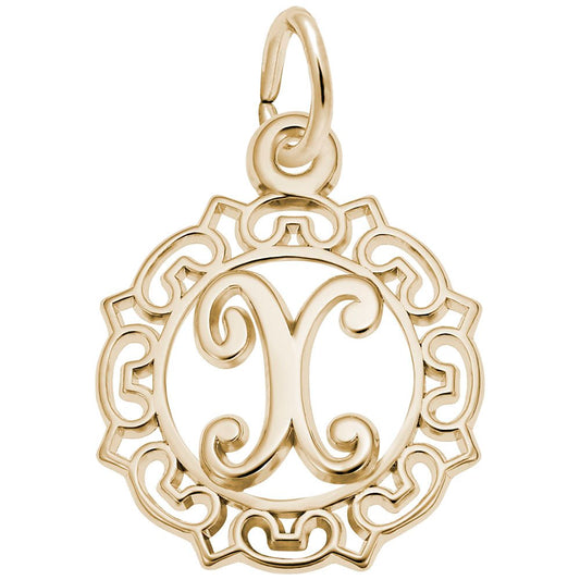 Ornate Script Initial X Charm - Elegant Personalized Jewelry 0817-024
