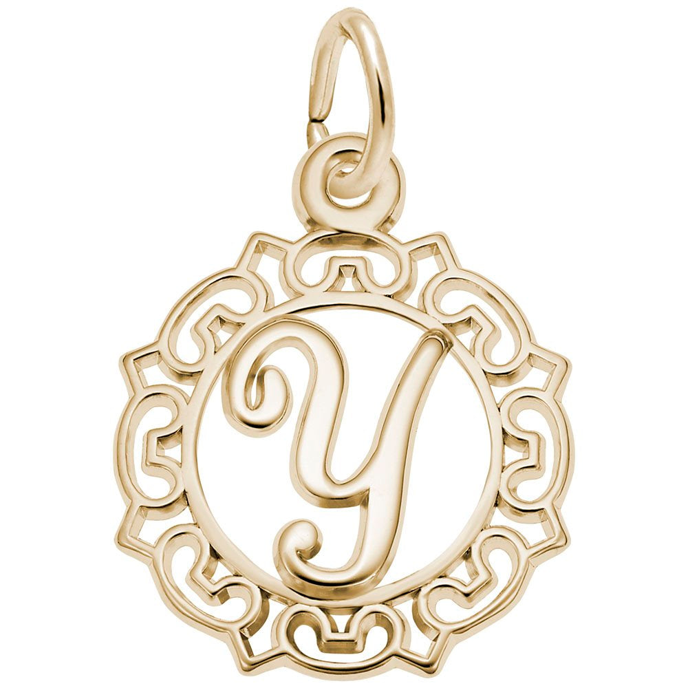 Ornate Script Initial Y Charm - Elegant Personalized Jewelry 0817-025