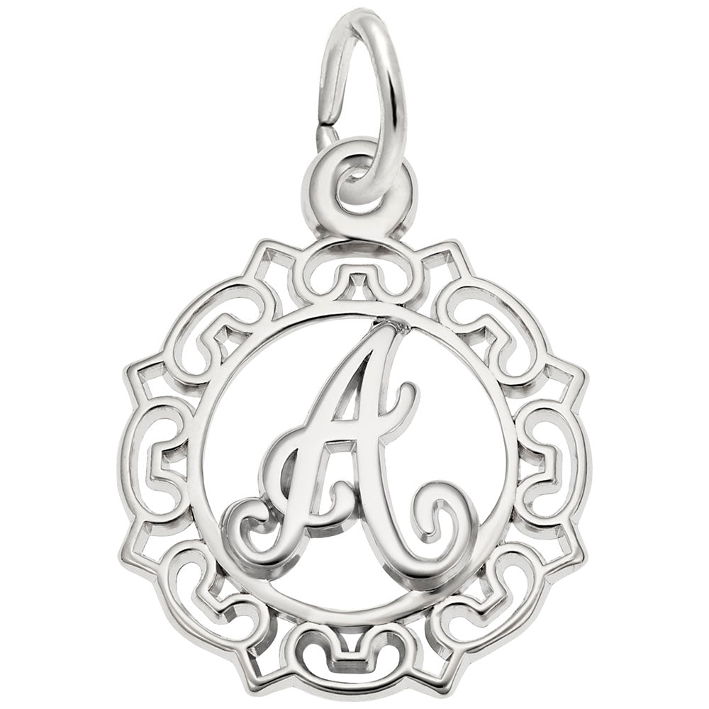 Ornate Script Initial A Charm - Elegant Personalized Jewelry 0817-001