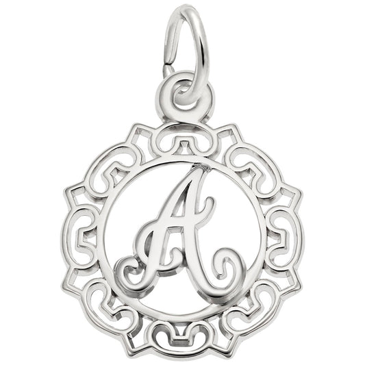 Ornate Script Initial A Charm - Elegant Personalized Jewelry 0817-001