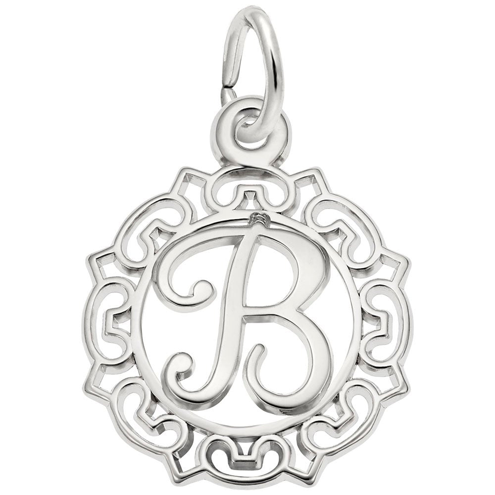 Ornate Script Initial 'B' Charm - Elegant Personalized Jewelry 0817-002