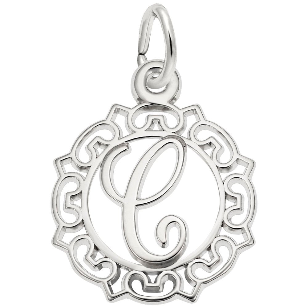 Ornate Script Initial 'C' Charm - Elegant Personalized Jewelry 0817-003