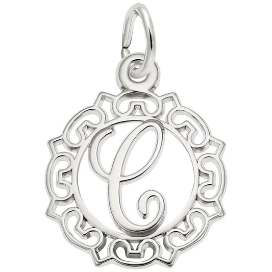 Ornate Script Initial 'C' Charm - Elegant Personalized Jewelry 0817-003