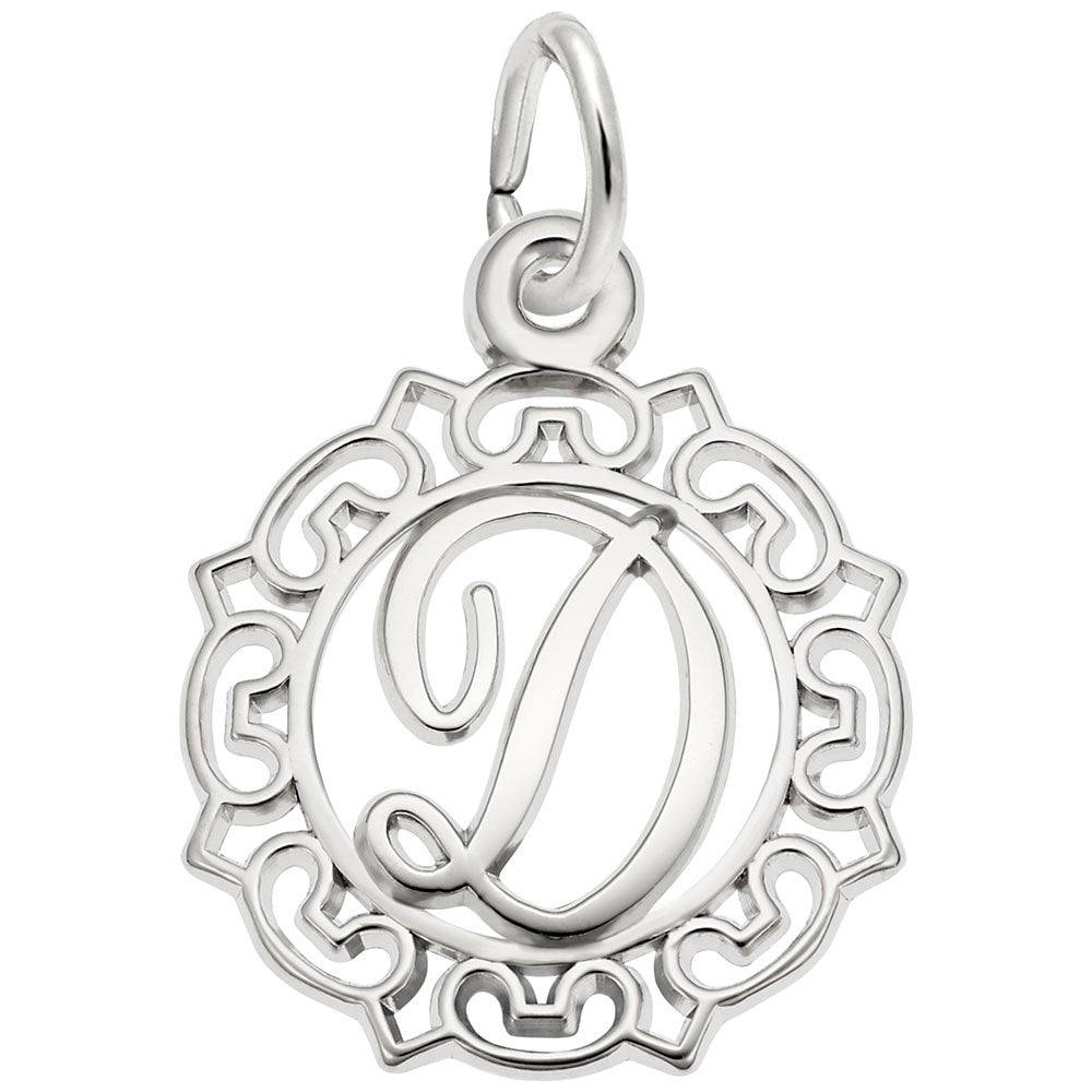 Ornate Script Initial D Charm - Elegant Personalized Jewelry 0817-004