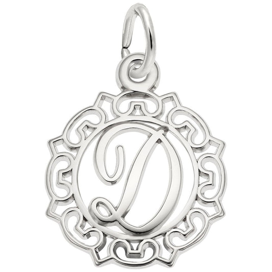 Ornate Script Initial D Charm - Elegant Personalized Jewelry 0817-004