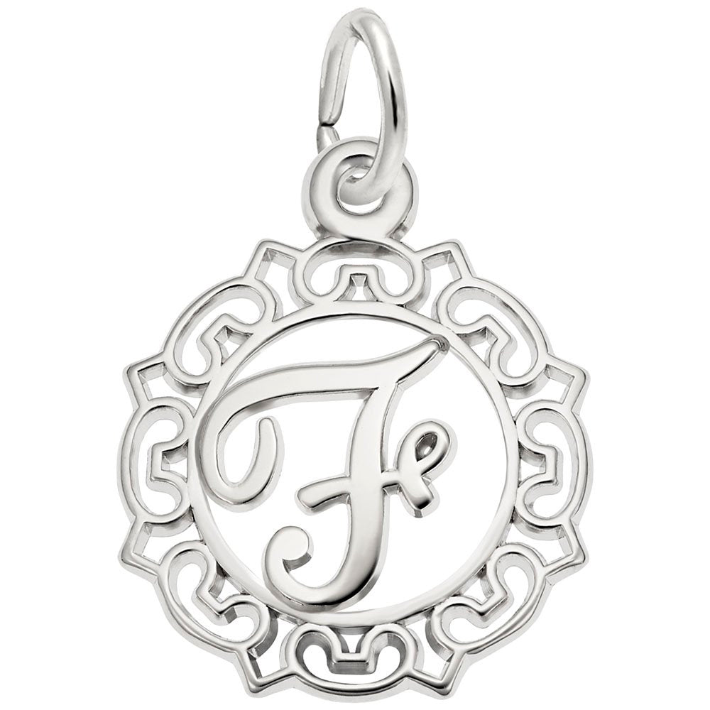 Ornate Script Initial 'F' Charm - Elegant Personalized Jewelry 0817-006