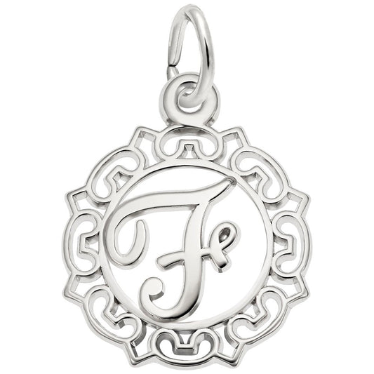 Ornate Script Initial 'F' Charm - Elegant Personalized Jewelry 0817-006